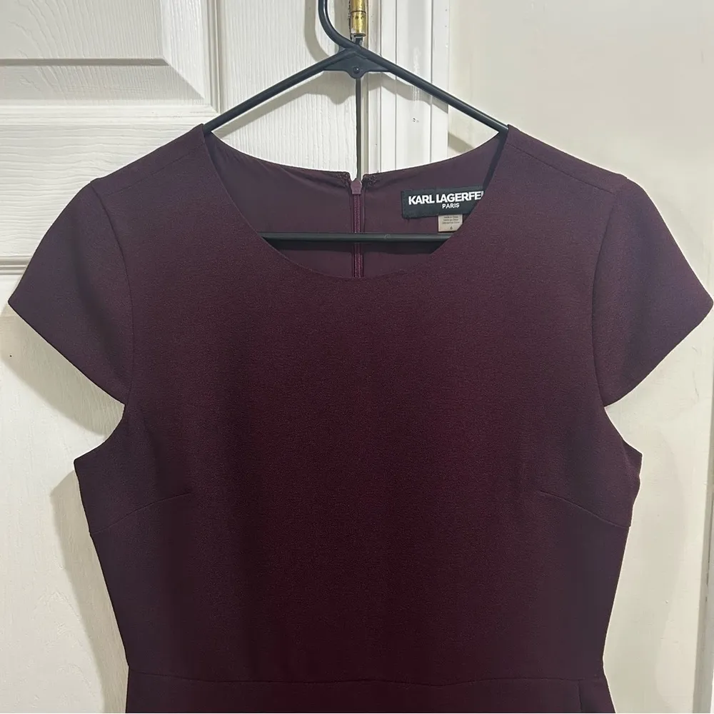 Karl Lagerfeld Eggplant Purple Ruffled Cap Sleeve Tiered Mini Dress Size 6 - Image 5