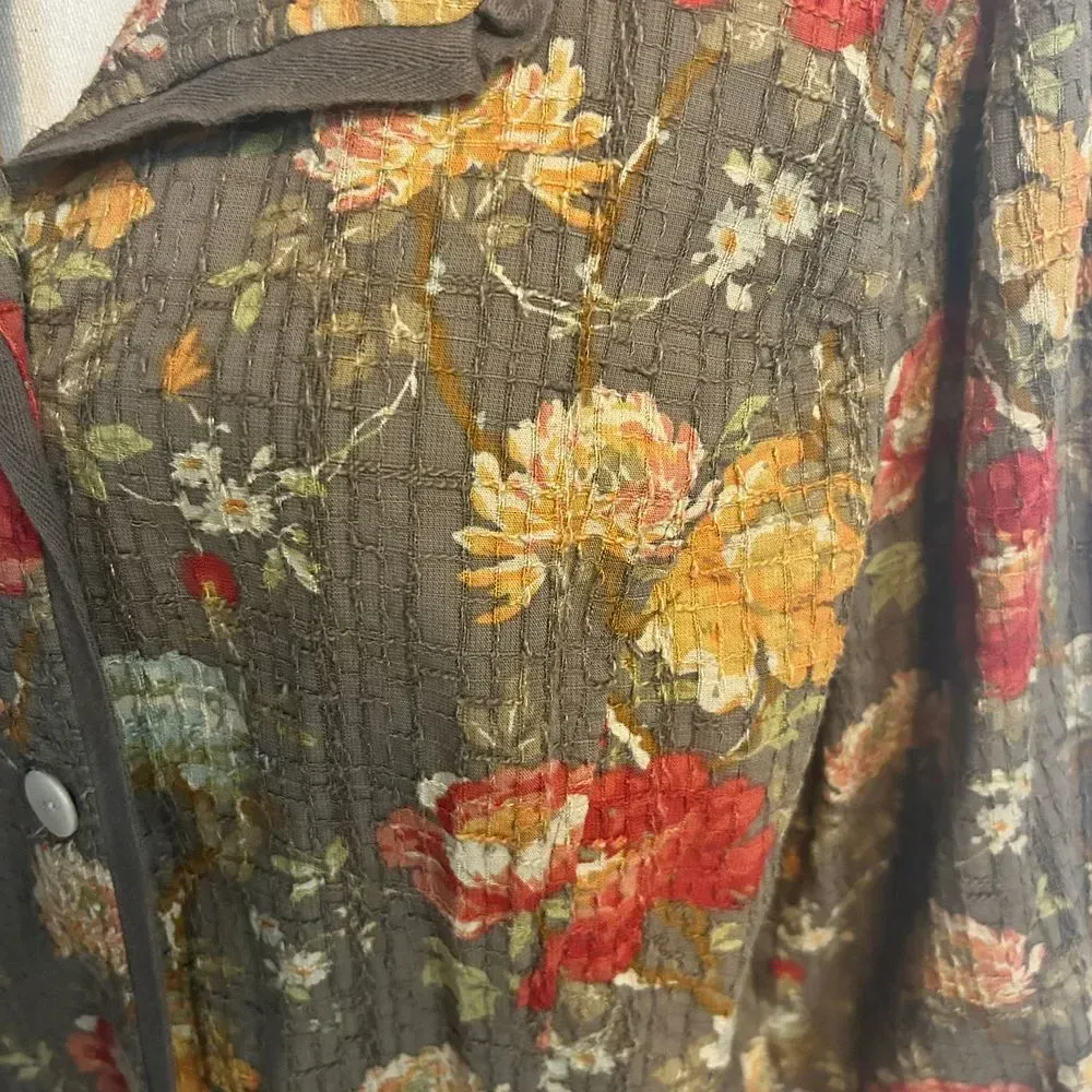 J. JILL Olive FLORAL SHABBY CHIC BLAZER Jacket Size XL‎ Green - Image 2