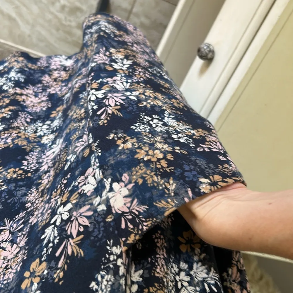 J. Jill pure easy knit two pocket navy floral comfy dress 100% cotton XL Petite‌ Blue - Image 3