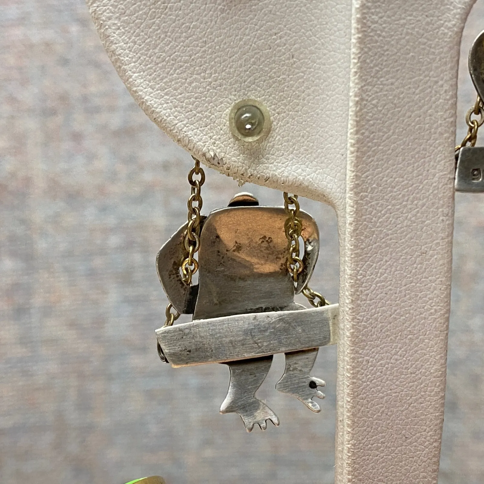 Vintage 925 Mexico Silver Whimsical Monkey Earrings Novelty Swinging Old Money - Image 8