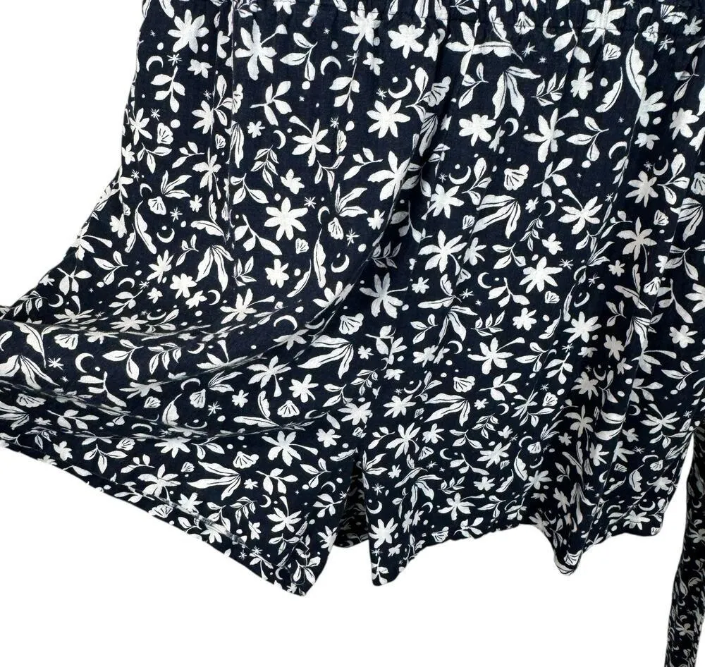 LOFT Outlet X-Large Romper Floral Linen Blend Sleeveless Pocket Belted Navy Blue - Image 4