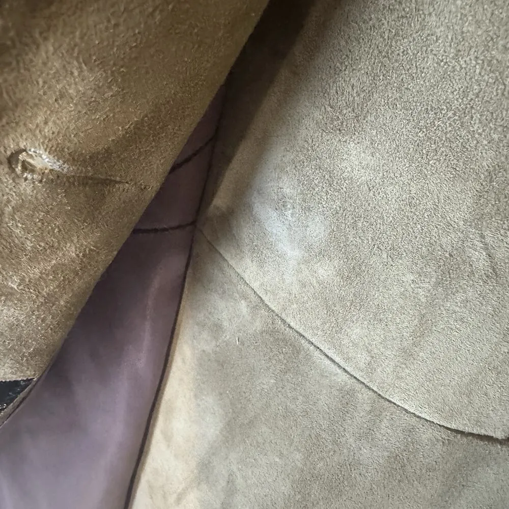 VTG 60s Annshire Brown Suede Coat Fur collar USA ILGWU Women's Sz M Old Money Size M - Image 4