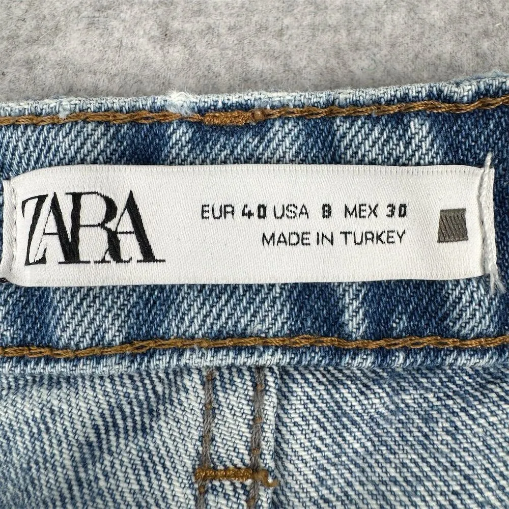 Zara Women's High Waisted Distressed Denim Shorts Blue Size 8 - Image 7