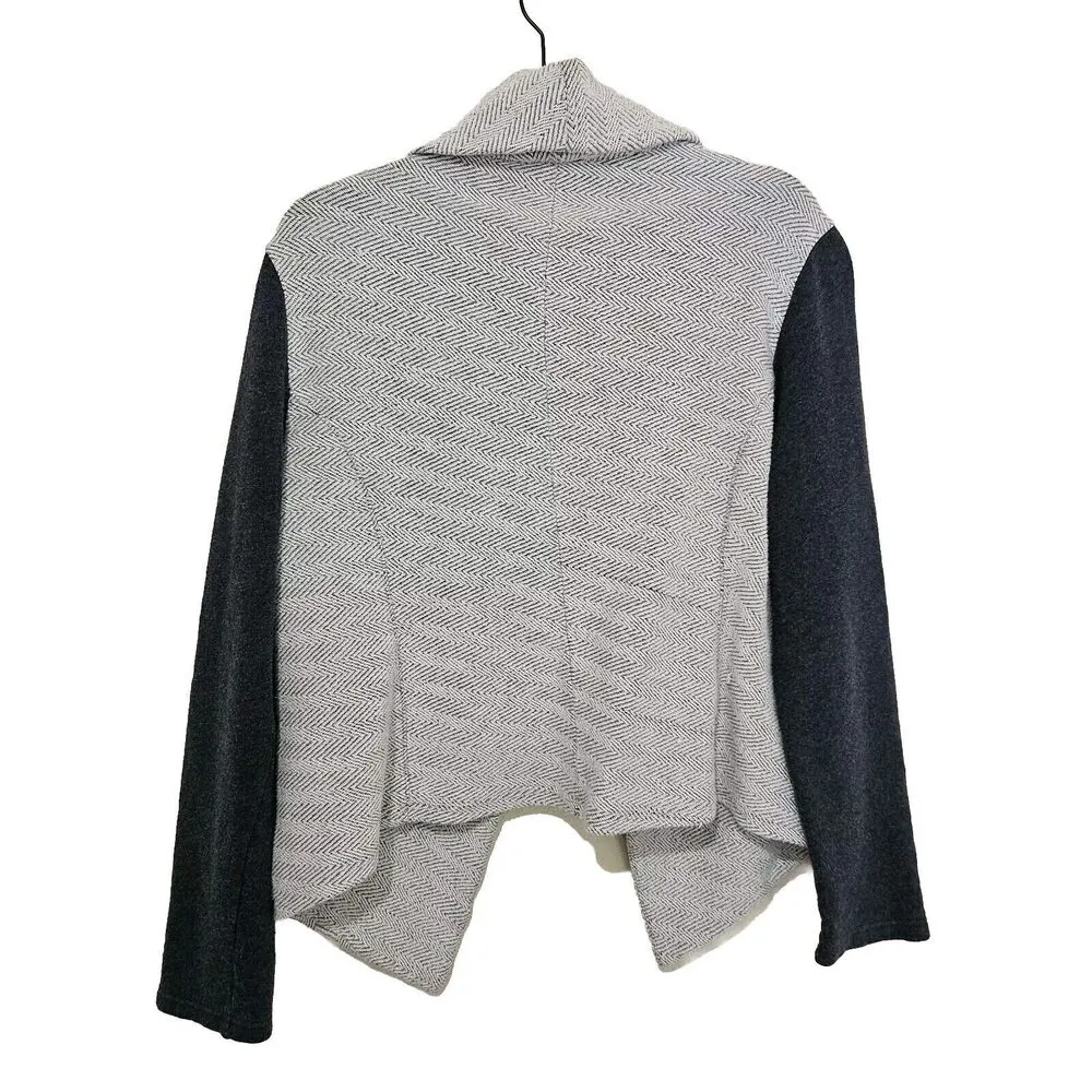 LOFT Open Front Collared Cardigan Knit 100% Cotton Gray Size Large L - Image 3