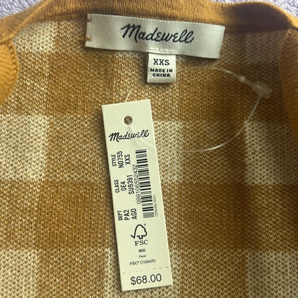 MADEWELL NWT Gingham Apron Sweater Tank Top Antique Gold Item ND755 Size XXS - Image 6