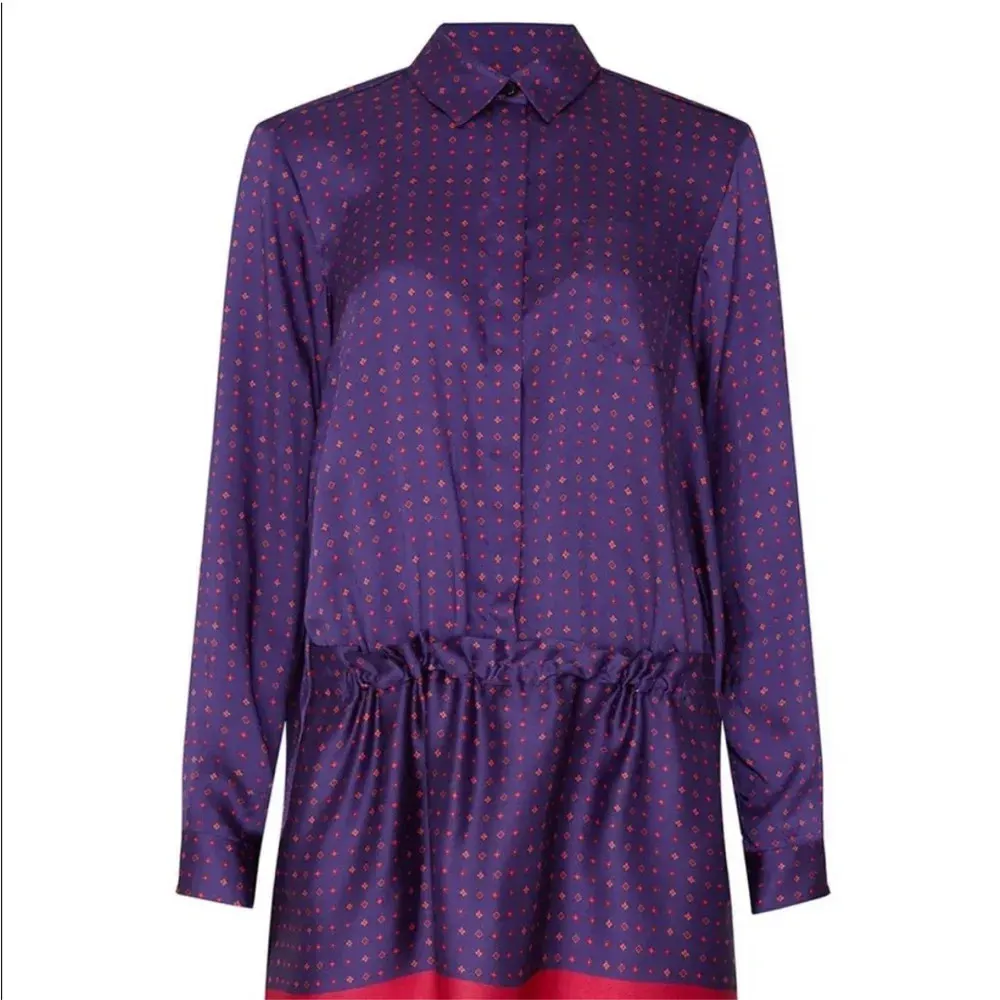 Thakoon Collective Printed Mini Shirt Dress, Cinched Diamond Shirt Dress Size 10 Purple - Image 5