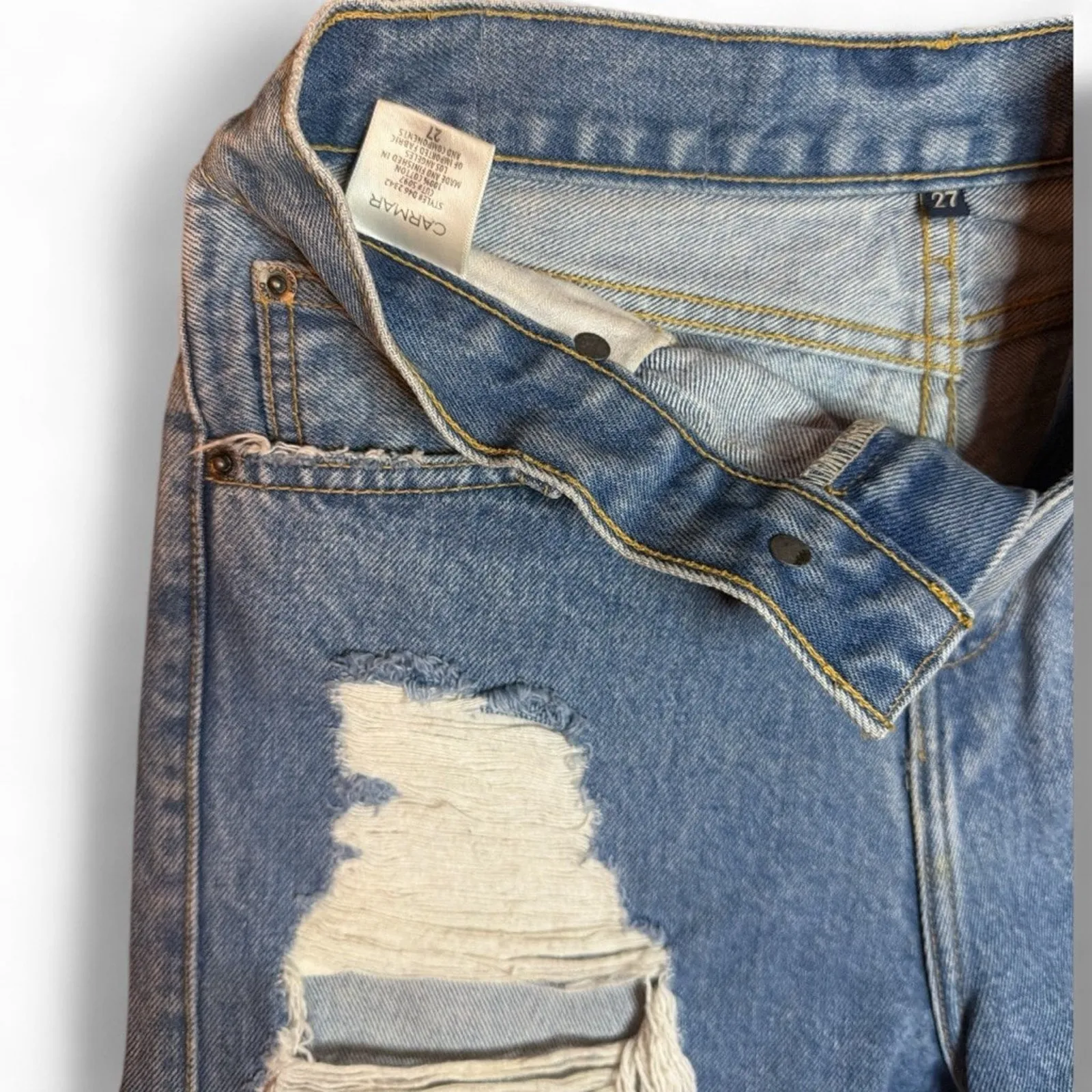 CARMAR Blue Distressed Jean Shorts Size 27 - Image 2