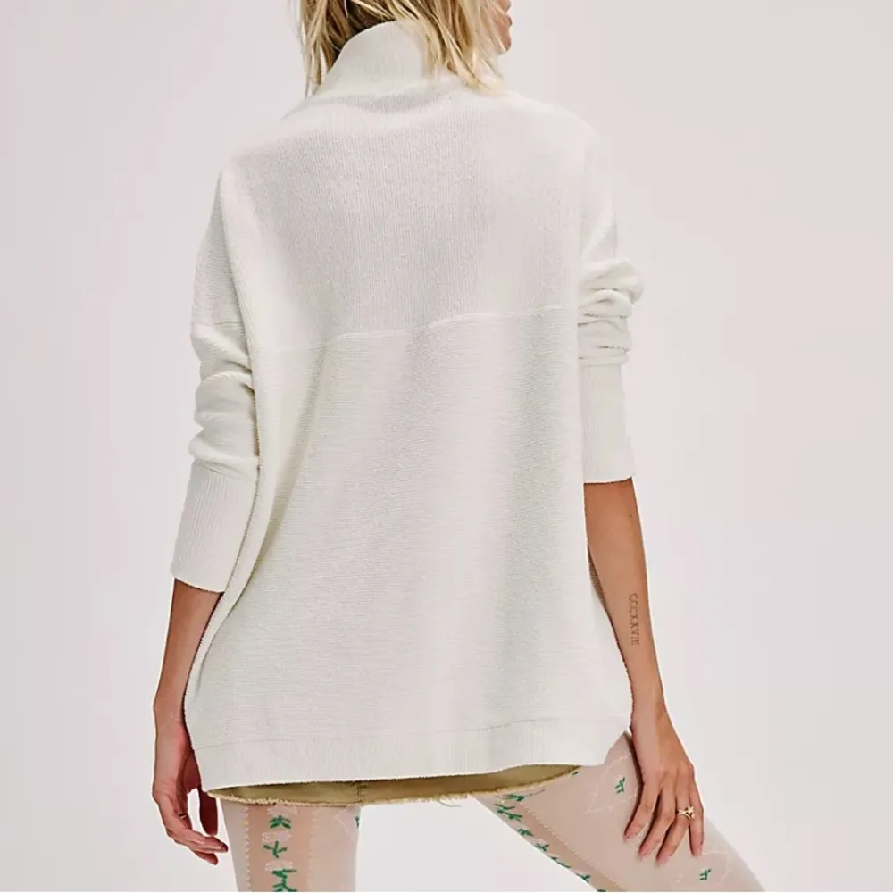 Free People Ottoman Slouchy Tunic Sweater Size XS Mock Neck Ribbed Stretch White - Image 2