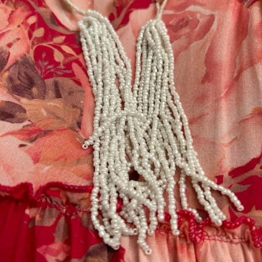 Aratta Silent Journey Wide Leg Pants Flowy Floral Boho Beachy Rose Ankle Small Red - Image 5