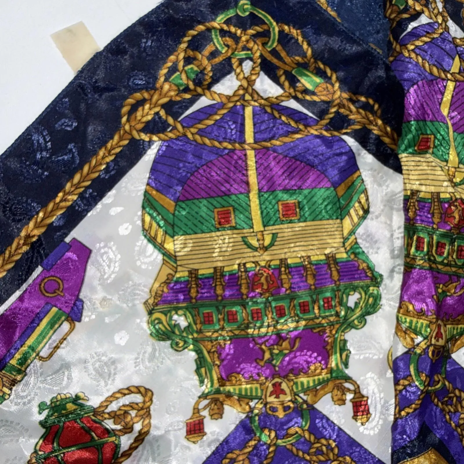 Vintage Nautical Sailboat Flags Chain Print Blue Gold Silk Square Royal Scarf Red - Image 7