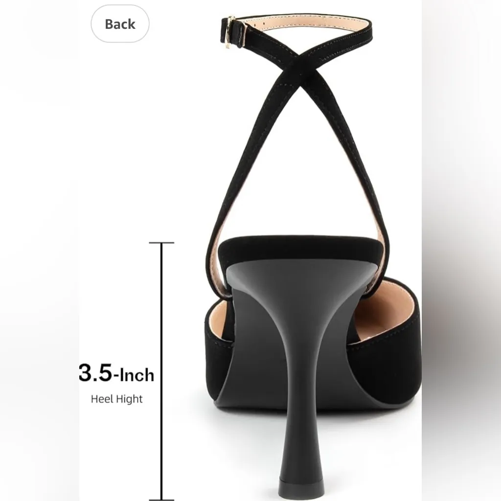 Miorap Elegant Closed Toe Suede Kitten Slingback Heels Black Ankle Strap 7.5 NWT - Image 6