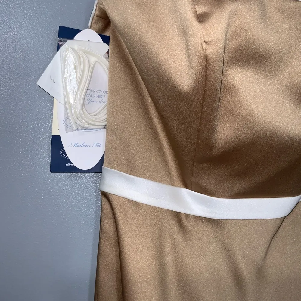 Alfred Angelo Cocktail Length Satin Strapless Gold & Cream Prom Formal Dress 8 - Image 6