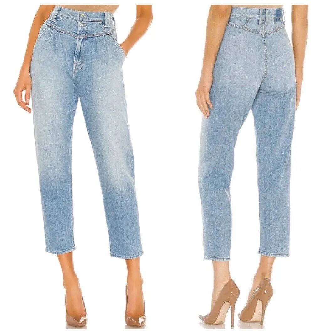 MOTHER Pleated Peg Jeans Thanks Again Wash Women’s Size 25 High Rise Cropped Blue - Image 2