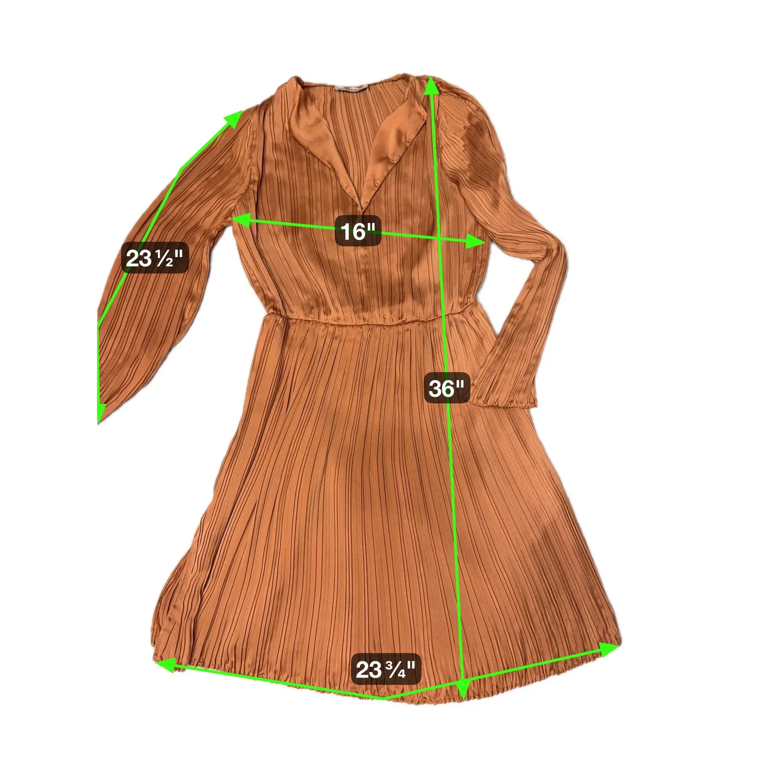 Vince Rust Pleated Long Sleeve Midi Dress – Women's M/L Caramel Brown Luxe - Image 2