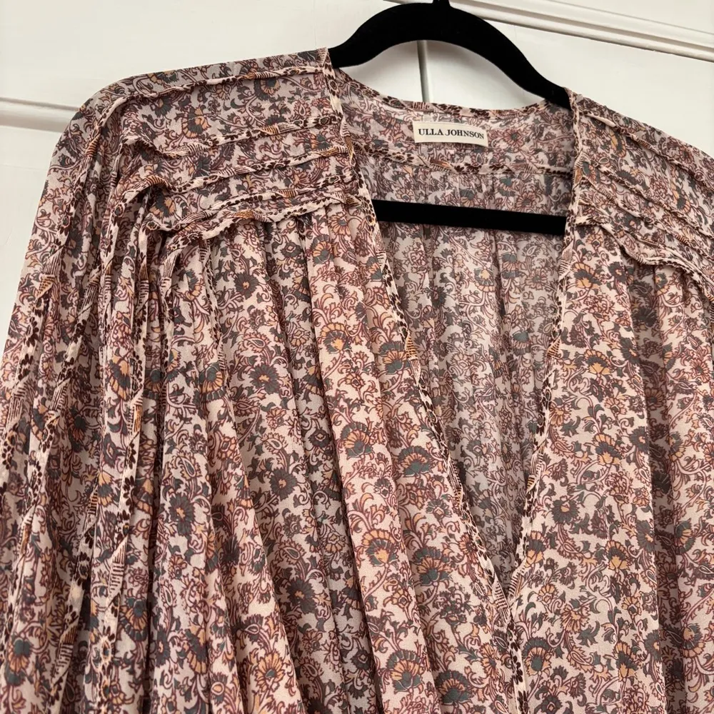 Ulla Johnson Eleni Dress Gardenia Size 12 Mini Waist Silk Balloon Sleeve Paisley - Image 6