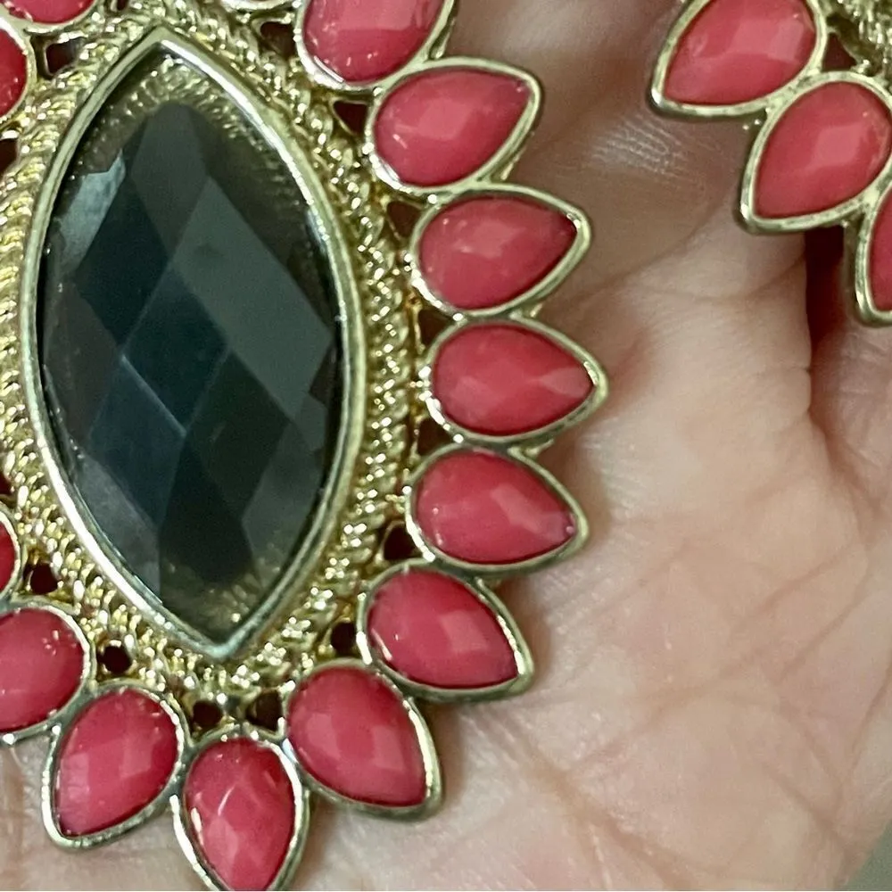 AMI gold tone brown and rose beaded statement earrings - Image 9