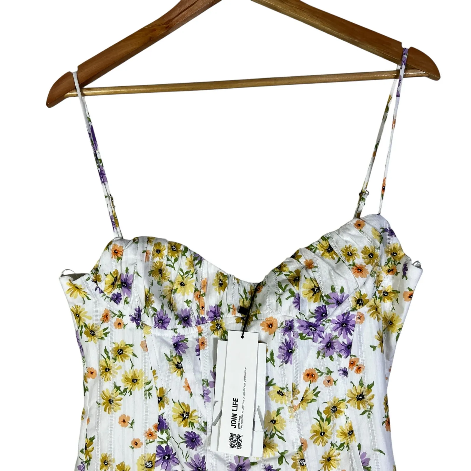 NWT Zara Mini Dress Womens L White Floral Bustier 100% Cotton Coquette Feminine - Image 3