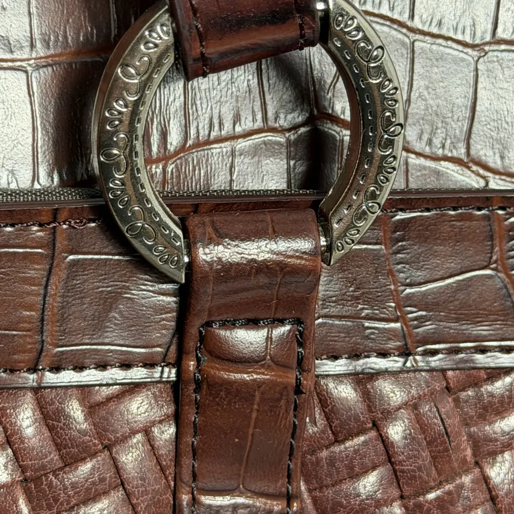 Coldwater Creek Brown Woven Faux Leather Shoulder Tote Work Bag Organizer - Image 2