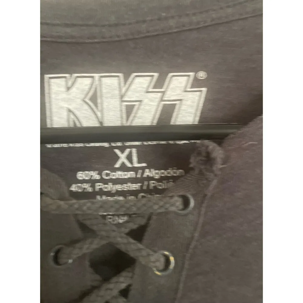 KISS DESTROYER Tour Black TShirt, Sz XL, Laced with/tie raw edge as shown, B93 Gray - Image 4