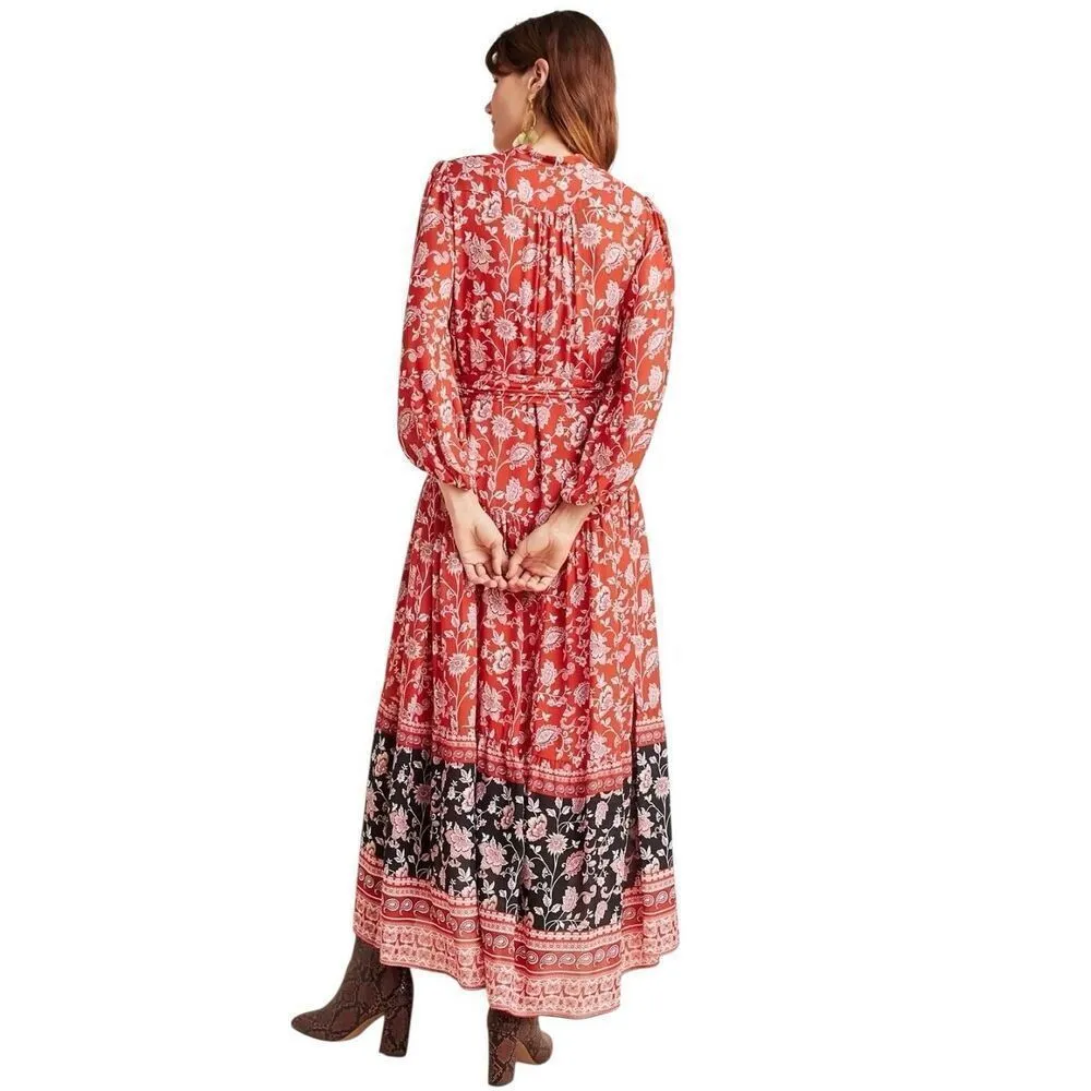 Anthropologie Maeve Melina Maxi Dress Bohemian Long Sleeves SZ XXS  # 2453 - Image 2