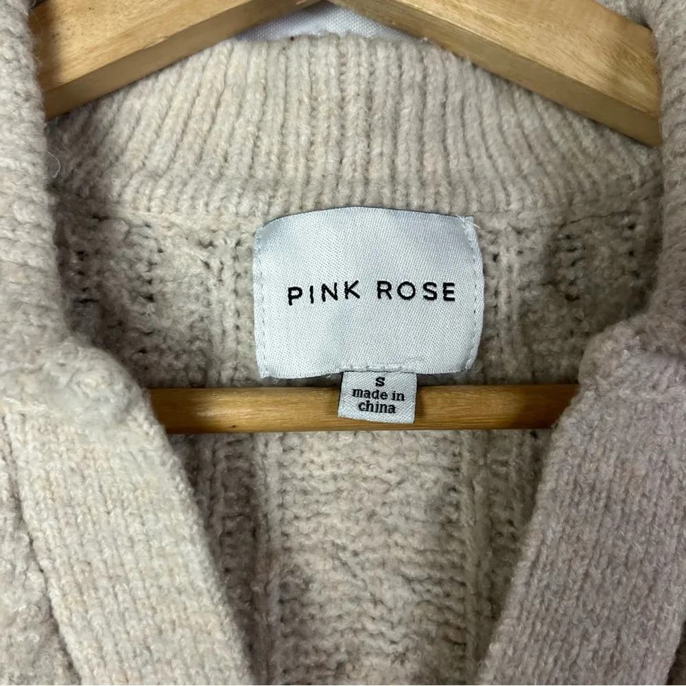 Pink Rose Cream Cable Knit V-Neck Sleeveless Sweater S - Image 4