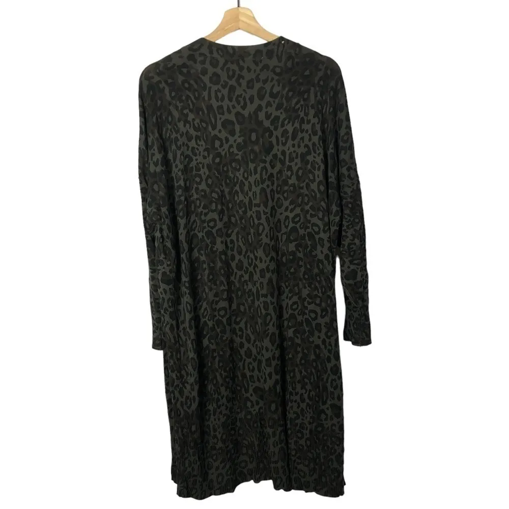 Terra & Sky Green Leopard Print Open Front Duster Cardigan Sweater 1X - Image 3