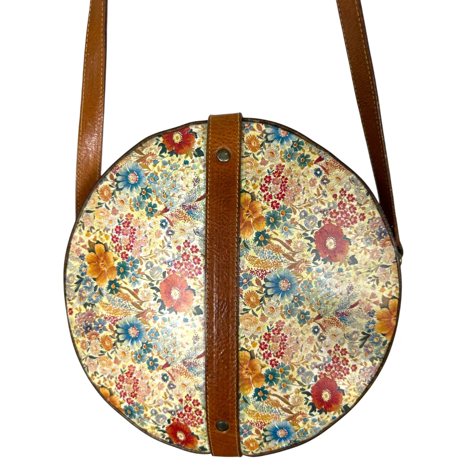 Furla Floral Brown Leather Canteen Purse Crossbody Handbag - Image 4