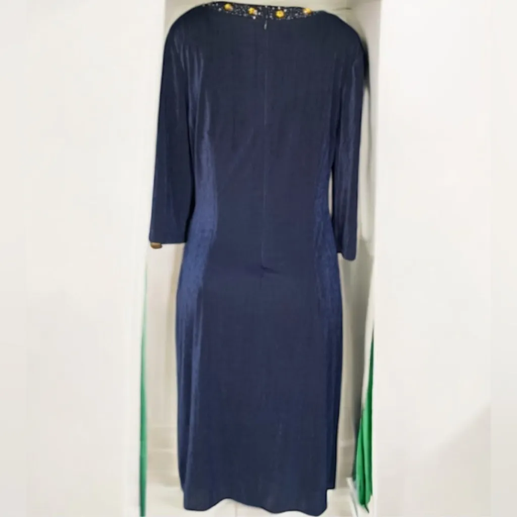 Patra Vintage Beaded Ruched Blue Dress Size 12 - Image 15