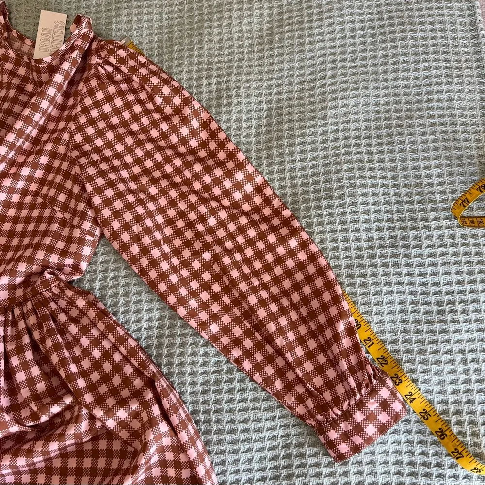 NWT Urban Outfitters Daisy Street Skater Dress Womens Medium Brown Pink Gingham - Image 9