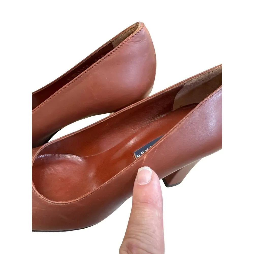 Ralph Lauren Womens Red 3" Block Heels Leather Slip-On Shoes Size 5.5B SKU 8229 - Image 4