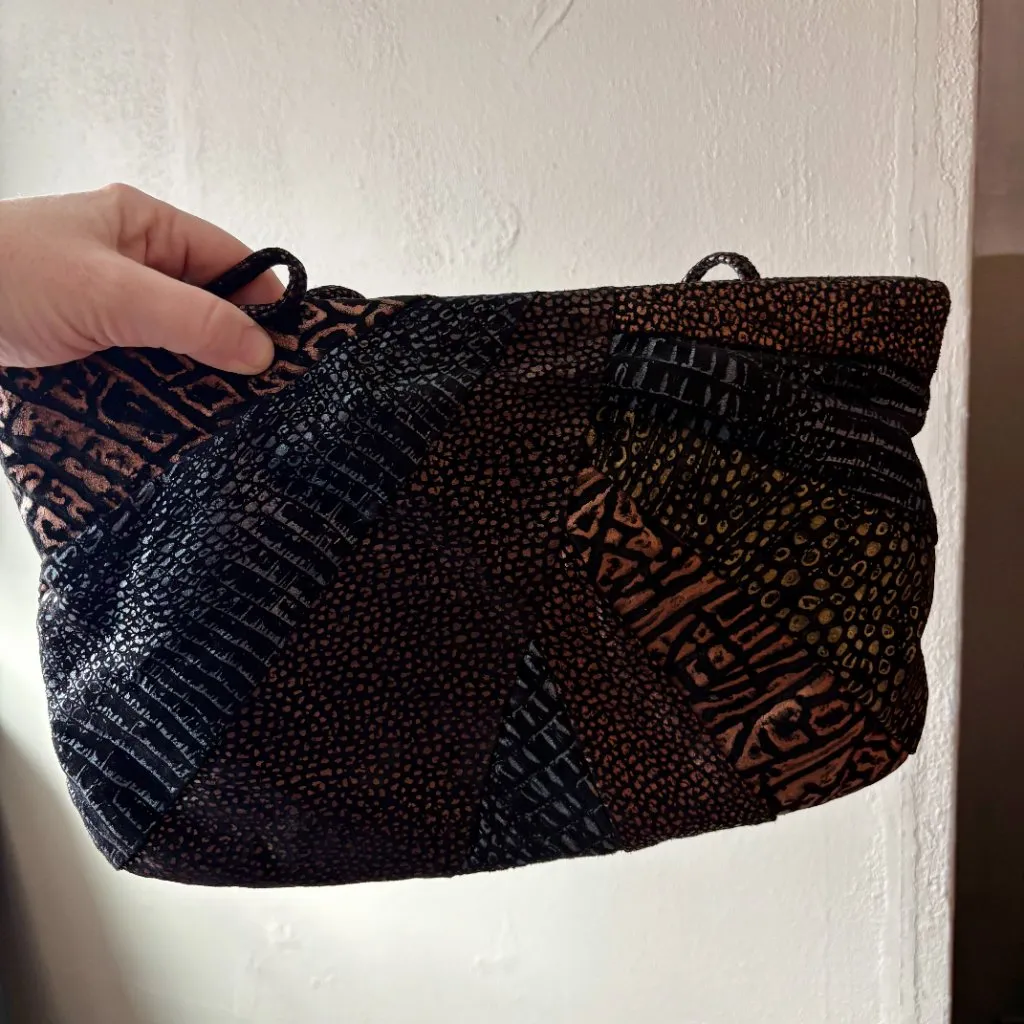 Vintage Saddle River shoulder bag clutch purse metallic animal print fabric Black - Image 2