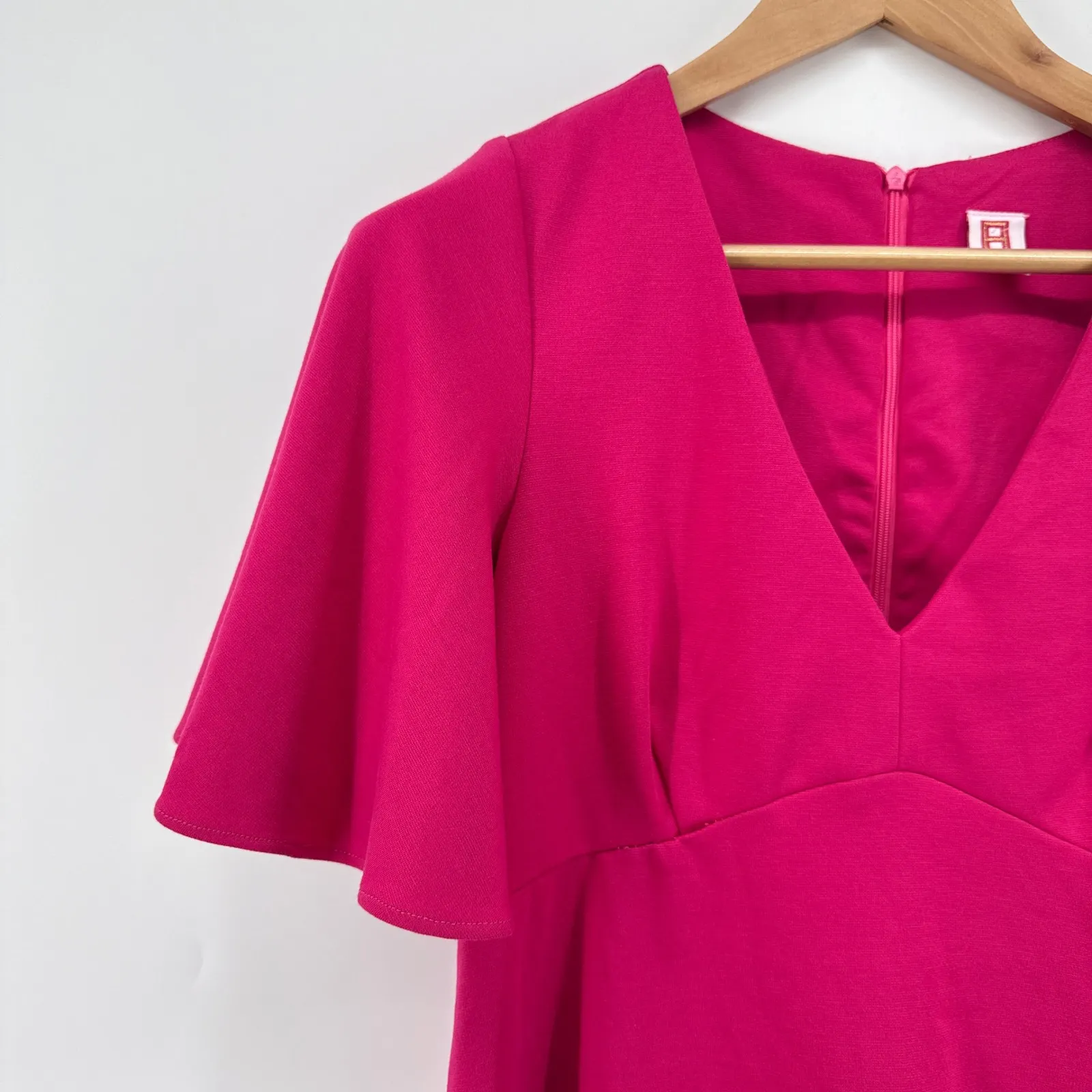 Amanda Uprichard Hot Pink Mini Dress Large V-Neck‎ Flutter Sleeve Party Cocktail - Image 2