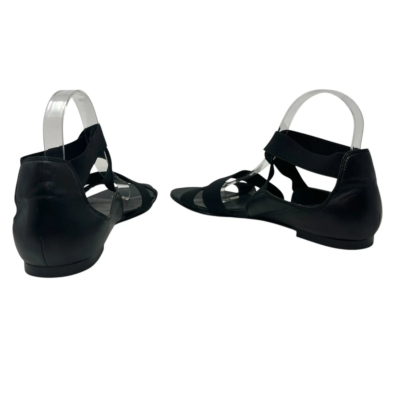 Stuart Weitzman Gladiator Sandals‎ Flat Leather Stretch Knit Black Size 9.5 - Image 9