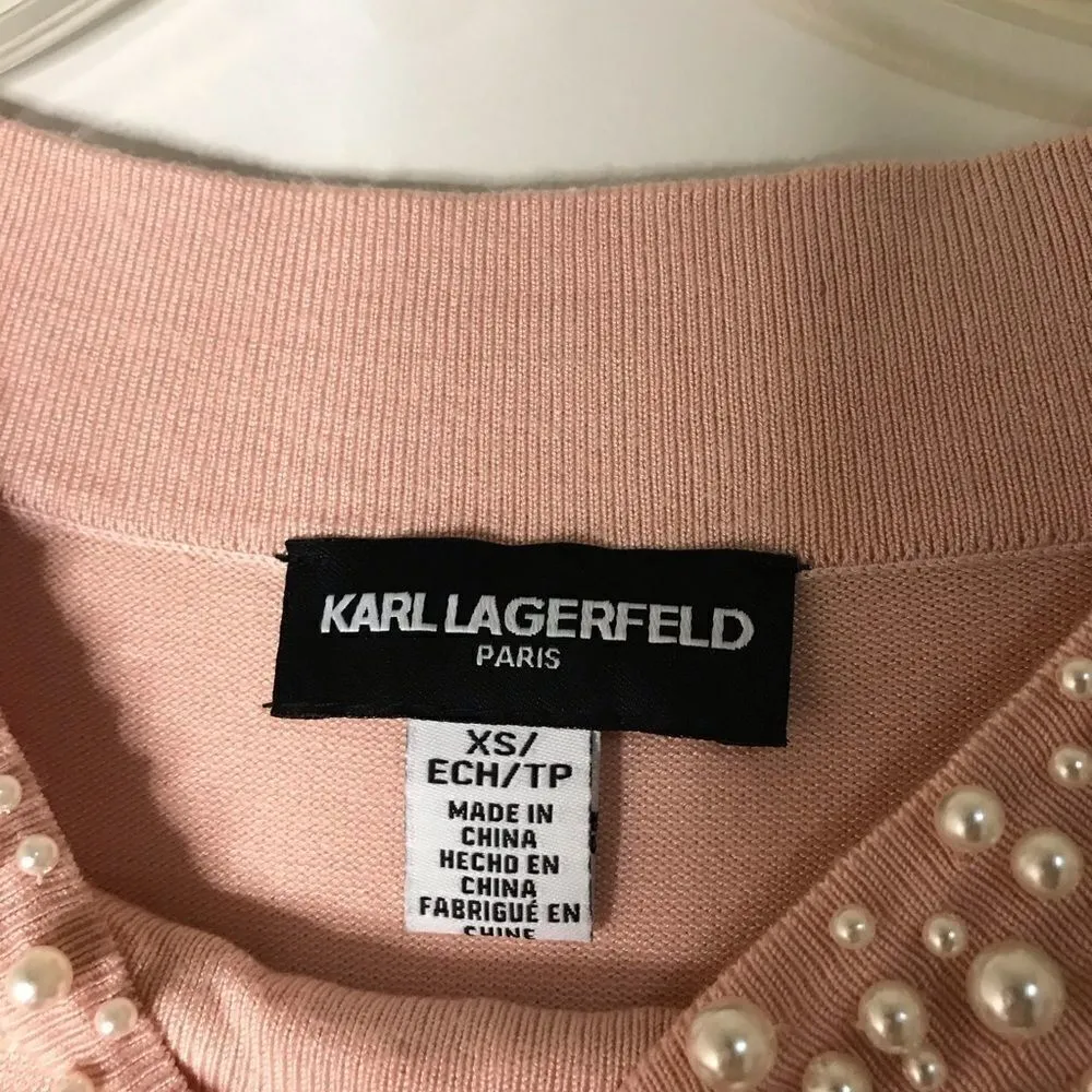 Karl Lagerfeld Paris Pink Pearl Knit crew Sweater - Image 3