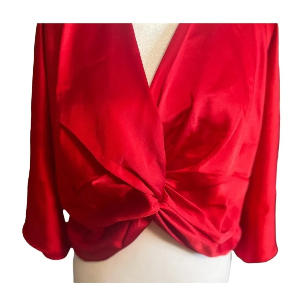 Renee C Twist Satin Cropped Blouse Size Medium NWT - Image 2