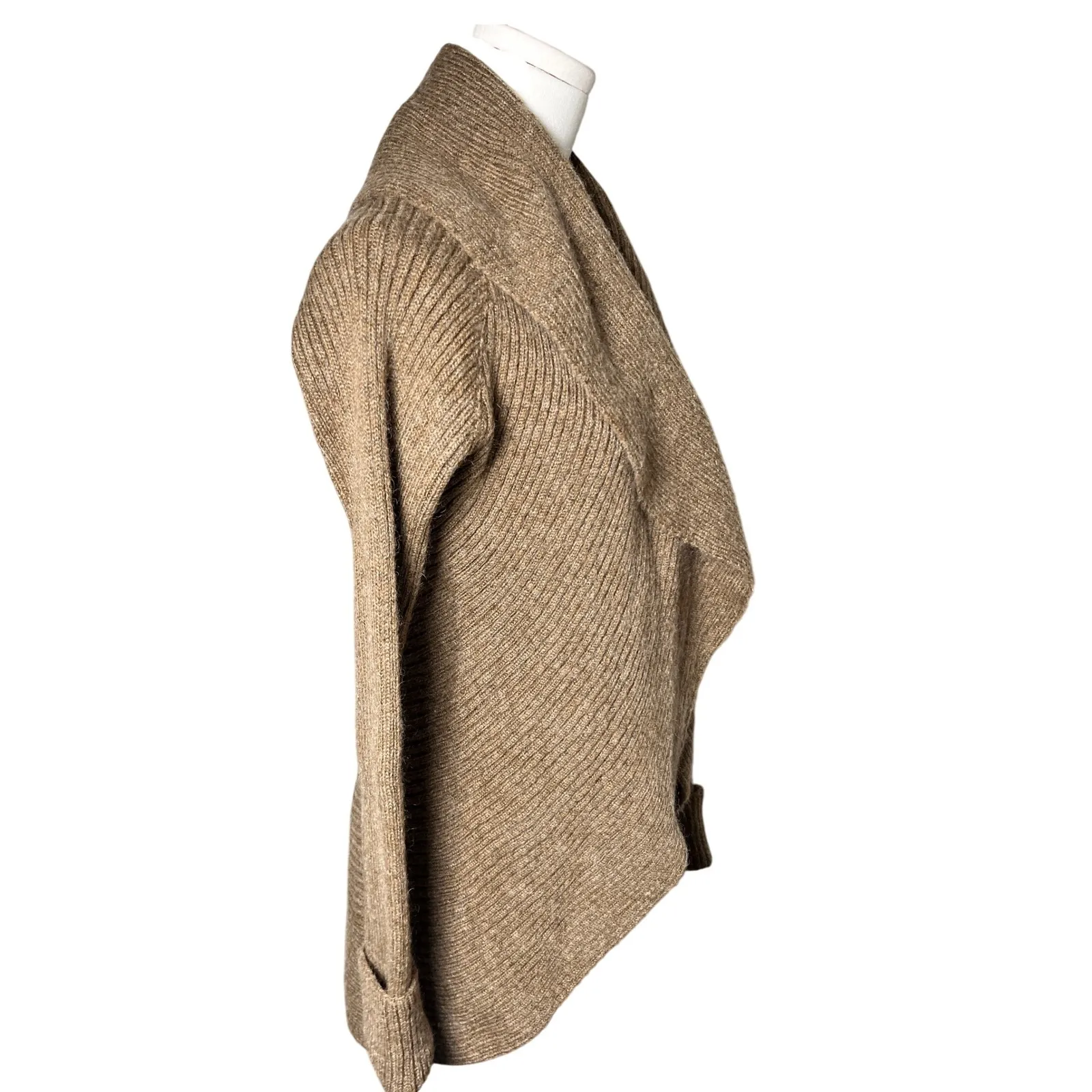 Alpaca Wool Blend Drape Cardigan Cozy Shawl Collar Open Front (M) Brown Size M - Image 11