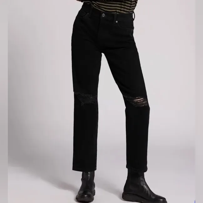 Current Elliott NWT Black Boyfriend Original Fit Ripped Knee Jeans Size 28 - Image 2