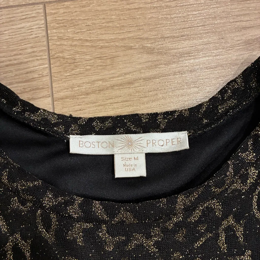 Boston Proper Women’s Black Gold Mesh Cheetah Leopard Long Sleeve Dress Size M - Image 5