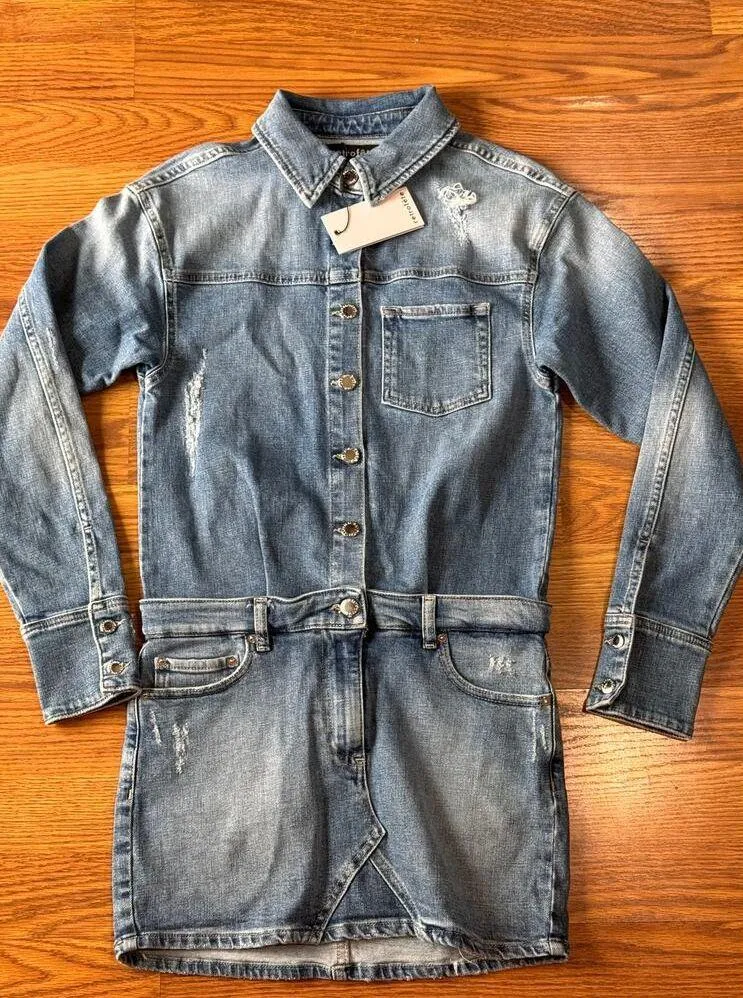 Retrofête River Denim Button-Front Mini Dress Size XS - Image 3