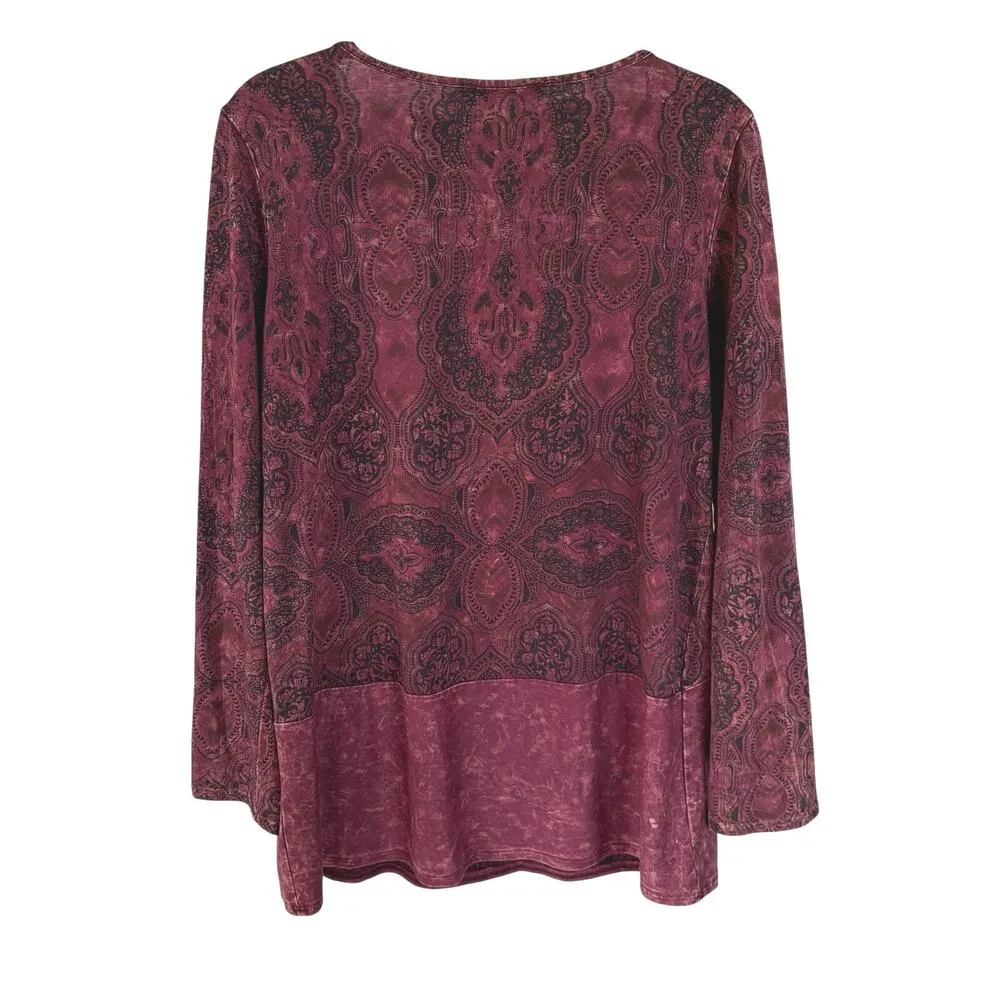 Boho Fairy Grunge Burgundy Red Faded Oversized Dyed Crewneck Shirt Small - Image 3
