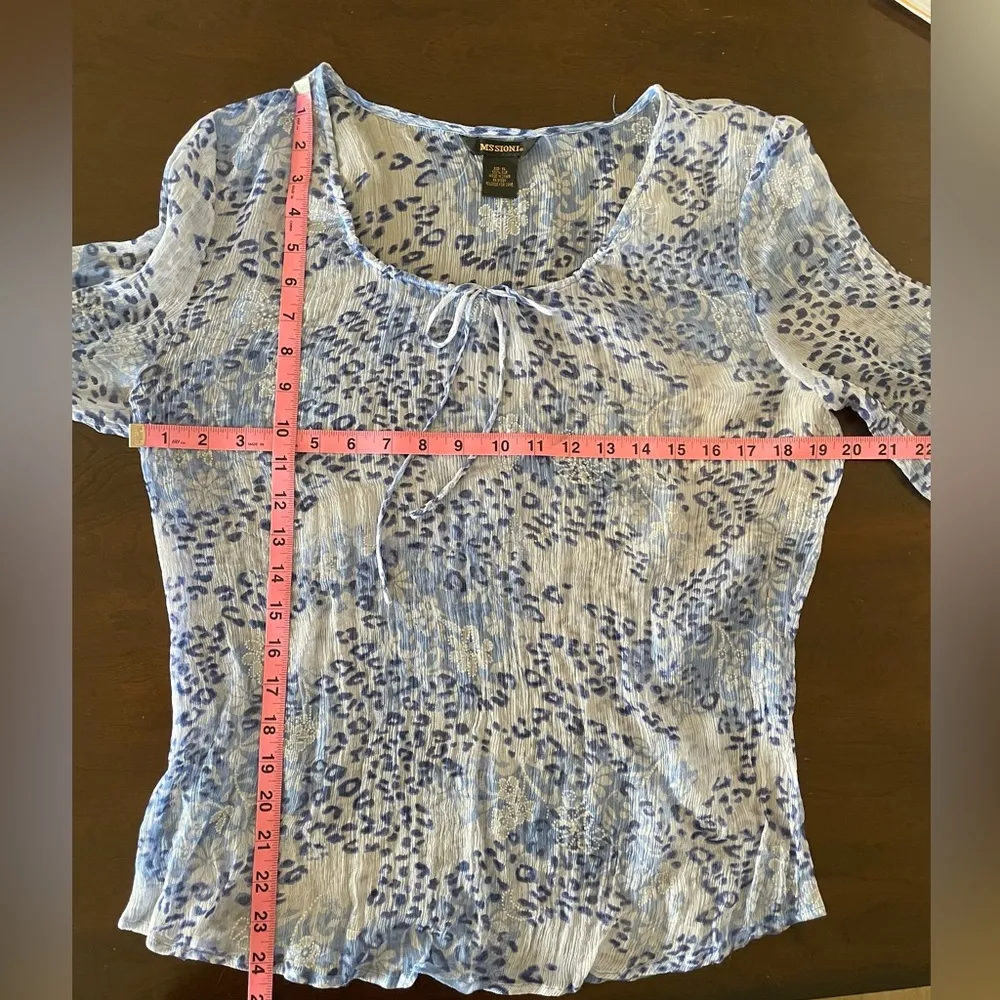 Missoni Women’s Blue Floral 3/4 Sleeve Tie Blouse Y2k 90s Size XL 100% Silk - Image 4