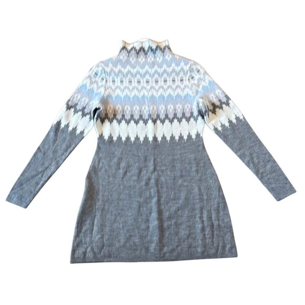 Icelandic Design 100% merino wool fairisle mock neck sweater tunic Gray - Image 6