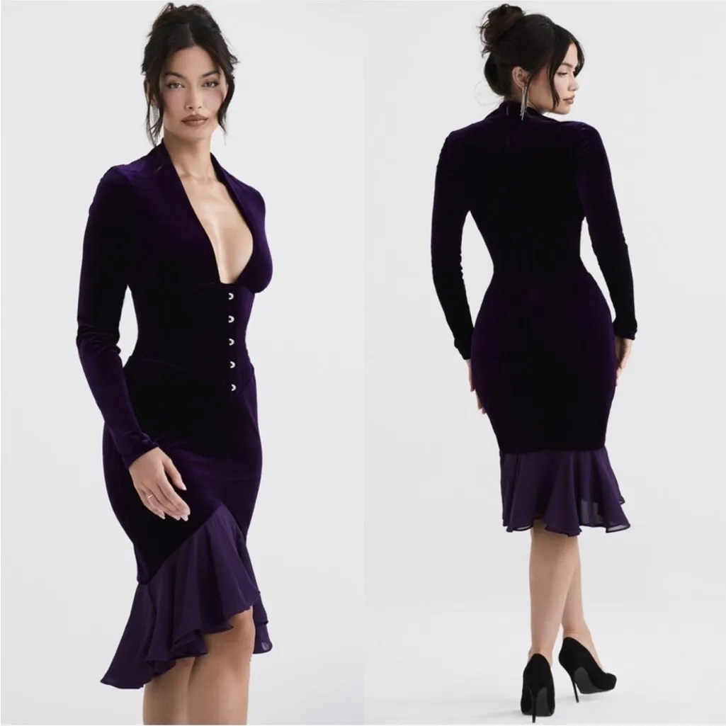 House of‎ Cb ‘Dahna’ Dark Purple Velvet Corset Dress NWOT size XS - Image 14