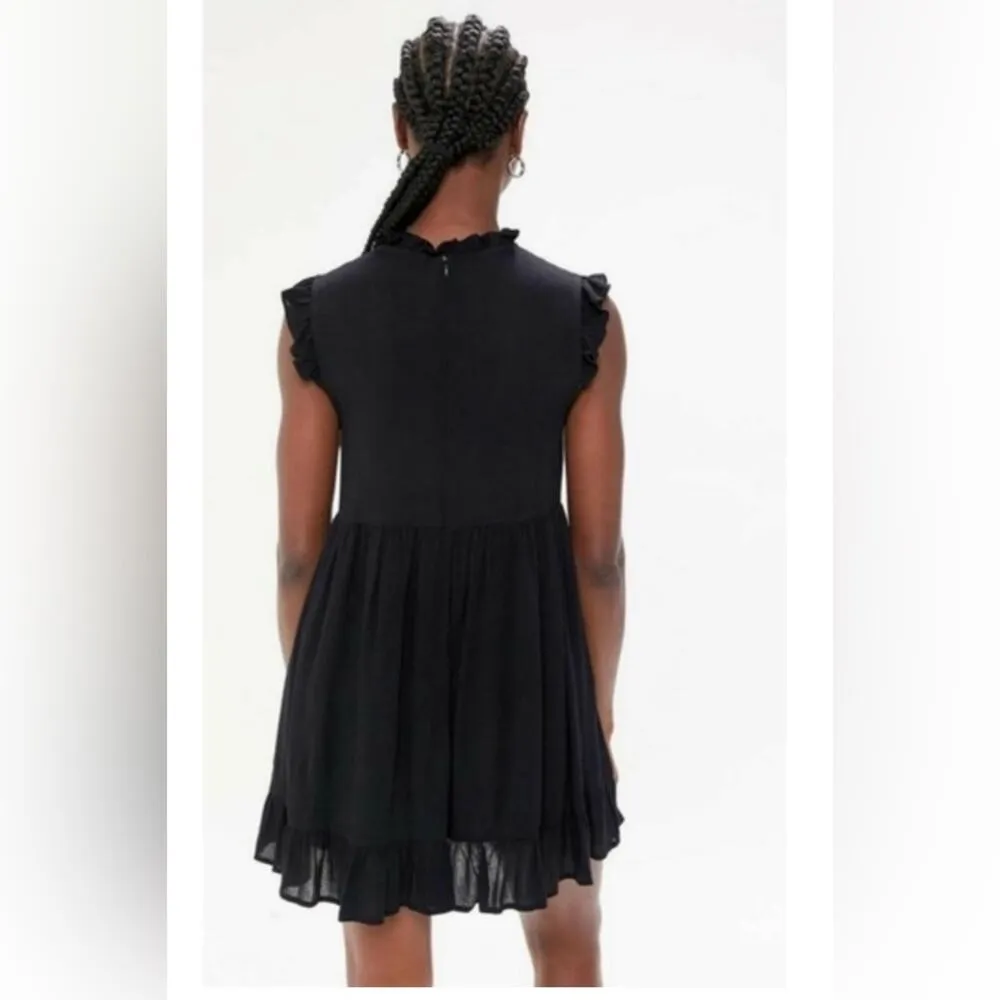 Urban Outfitters UO Gabby Black Ruffle High Neck Flowy Prairie Mini Dress S new - Image 9