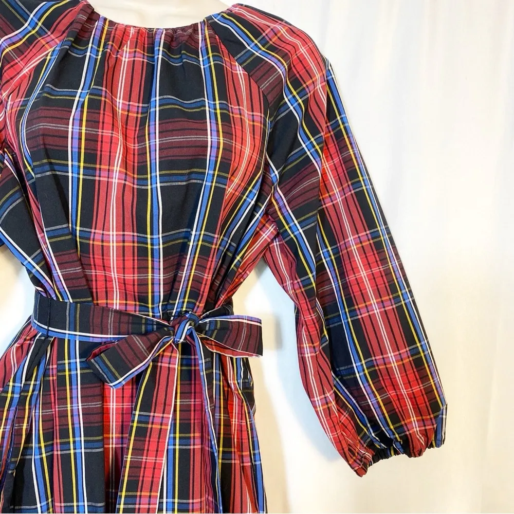 Draper James RSVP Long Sleeve Tiered Bow Back Dress Holiday Plaid Ruffle Belted - Image 7