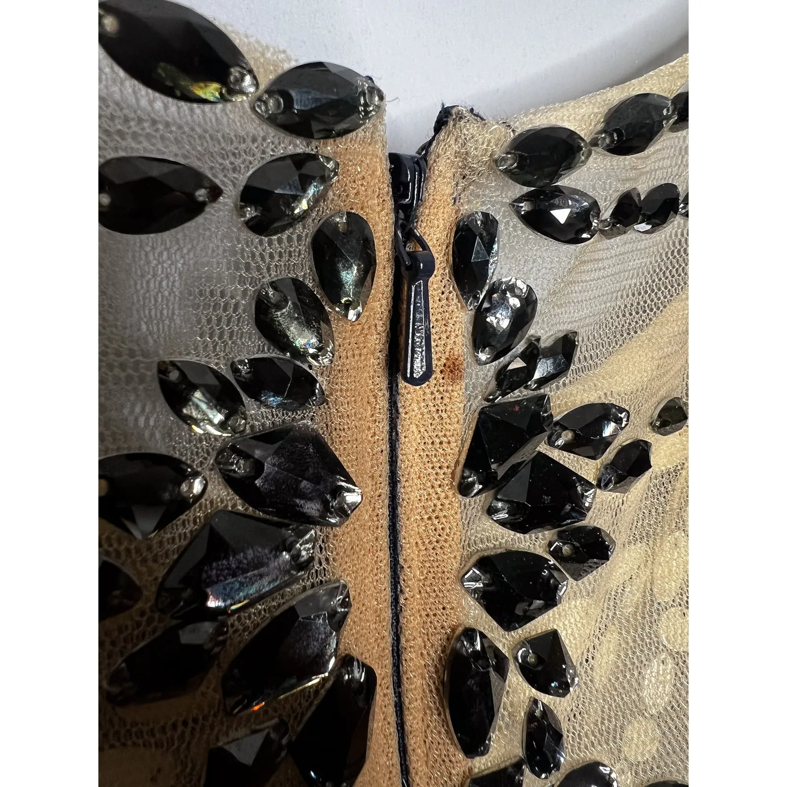 Tadashi‎ Shoji Cap Sleeve Beaded Mesh Gown Size Medium Dress Navy Blue - Image 8