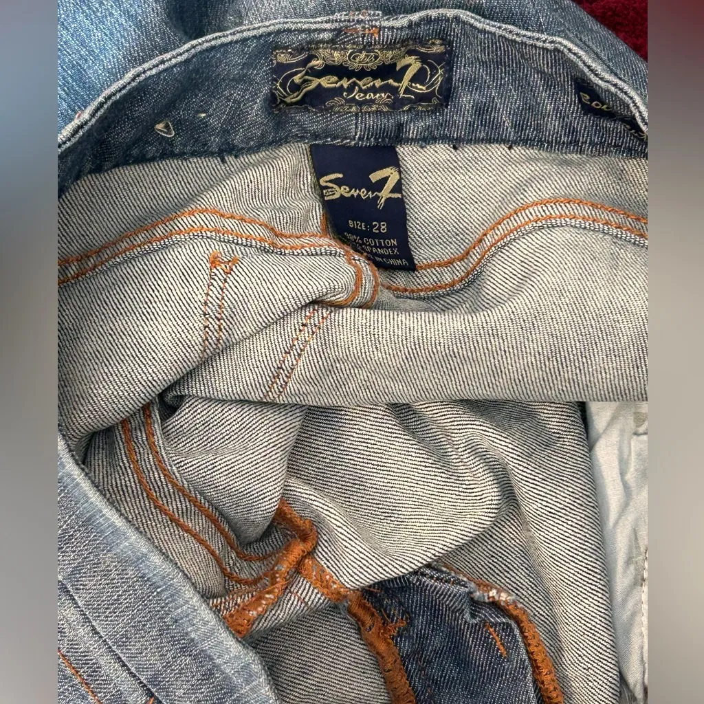 Seven7 Womens waist size 28 long tall Bootcut stretch blue jeans rustic wash - Image 5