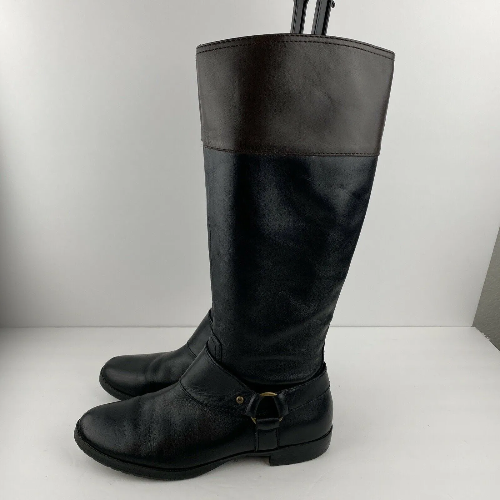 Ralph Lauren Sulita Harness Riding Boots 8 Black Brown Leather Knee High Zip - Image 5