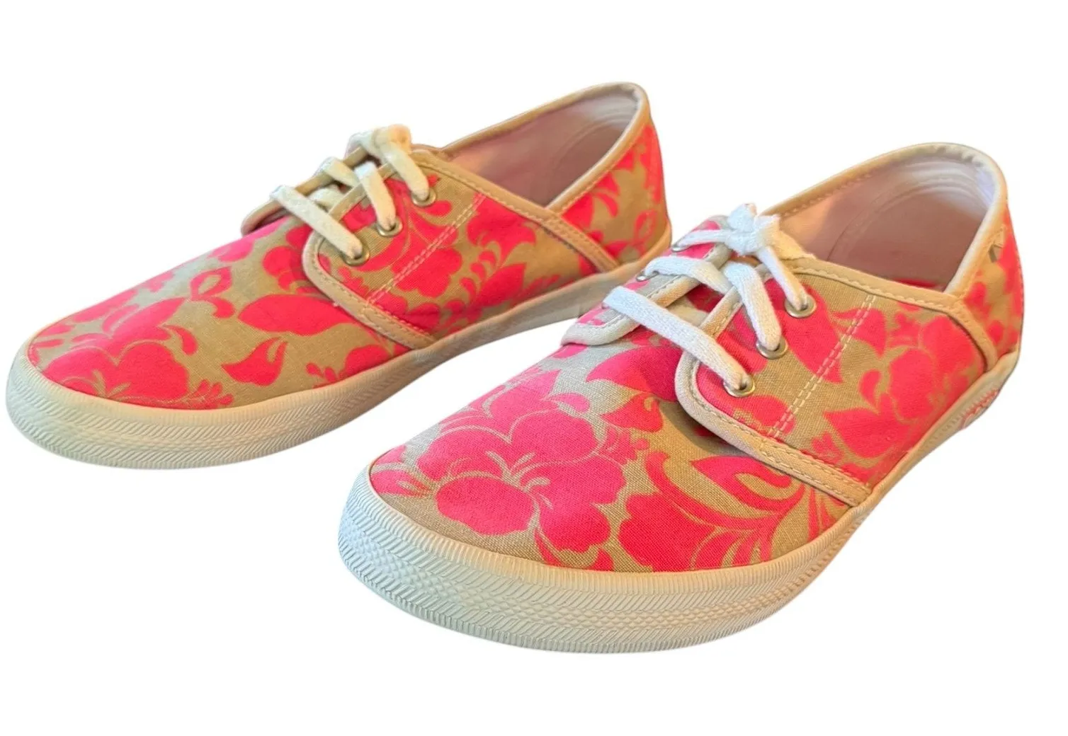 Roxy Pink Gray Floral Lace Up Sneakers Shoes Size 10 - Image 1