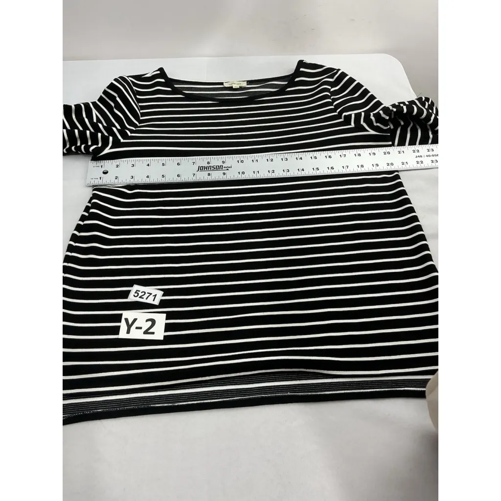 Womans Max Studio Pullover Bell Sleeve Top Large Blue White Stripe Wide Neck - Image 6